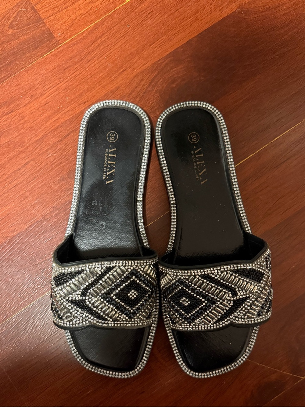 Marshalls Black Slide Sandals with Silver Beading